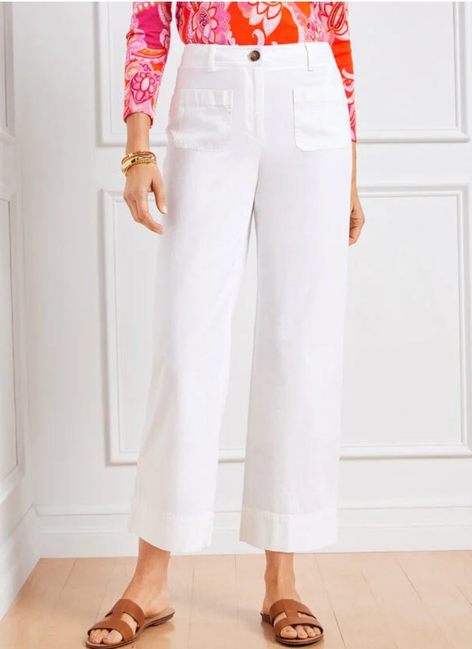 Talbots Womens 16 Plus White Wide Leg Lightweight Chino Flat Front Crop Pants